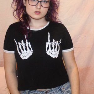 Black Skeleton Hands Crop Top